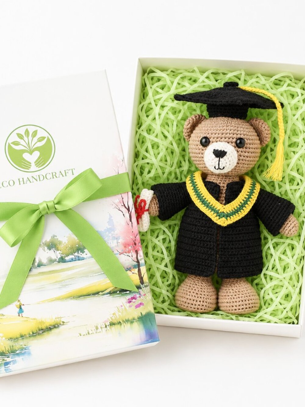 NWT Handmade Original Design Crochet Amigurumi Graduation Bear, Black